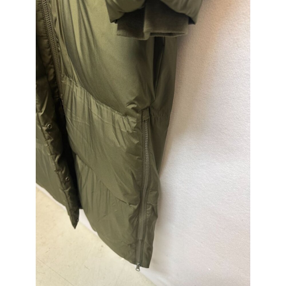 Levis Womens Olive Green Long Hooded Puffer Coat Front Zipper Snap Buttons Small - Picture 9 of 13